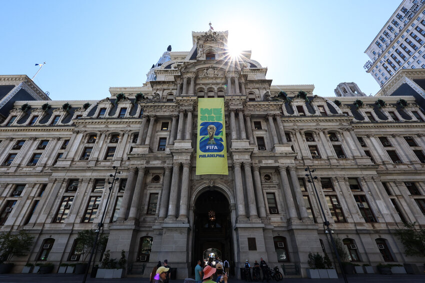 Jun 4, 2026; Philadelphia, Pennsylvania, USA; A general view of scenes around City Hall Philadelphia ahead of the 2026 FIFA World Cup.